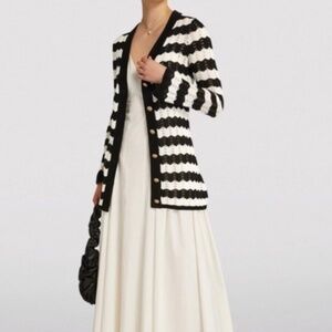 L'AGENCE Zig Zag Striped Joan Knit Cardigan V-Neck  6 Button Front Sz Small